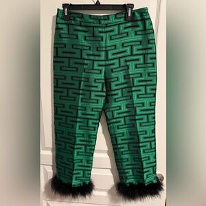 NWT Tara Jarmon Woman’s  Pants in Green and Black Geometric Design. Premium